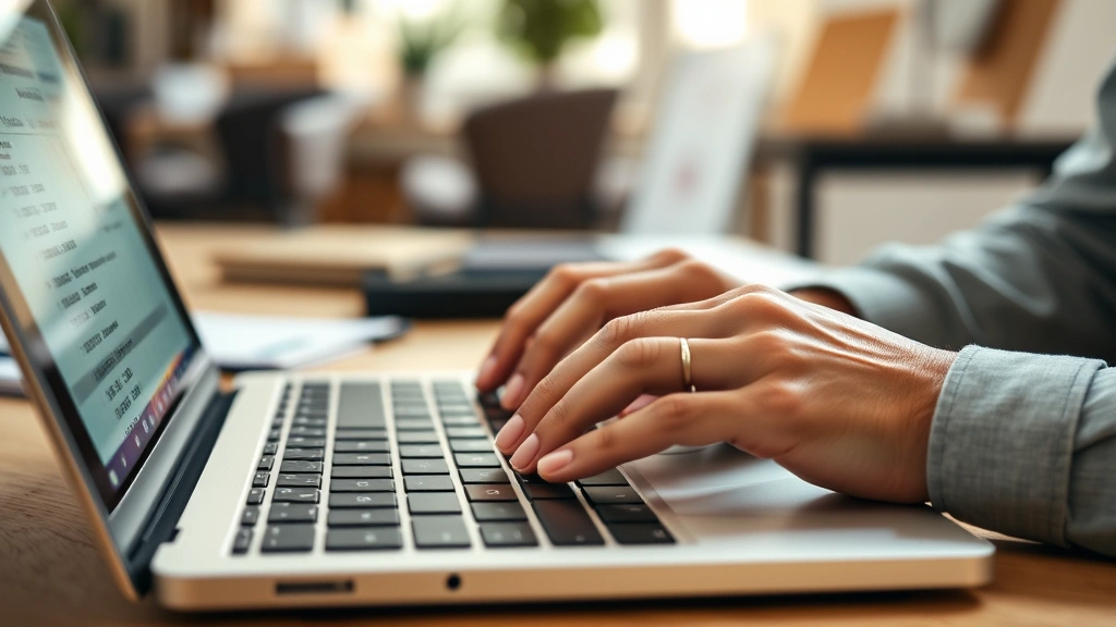 how to work out marginal revenue -
Photorealistic hands working on a laptop keyboard entering financial data and f