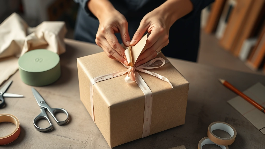 how to wrap presents -
Photorealistic hands working wrapping a gift box with wrapping paper, workshop