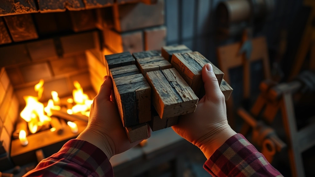 minecraft how to craft charcoal -
photorealistic hands holding Minecraft wood logs being placed into furnace inte