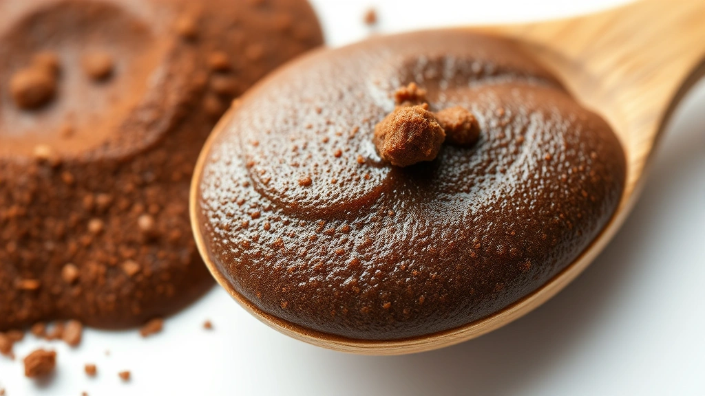 étouffée recipes -
Photorealistic close-up macro shot of dark brown roux texture in wooden spoon, 