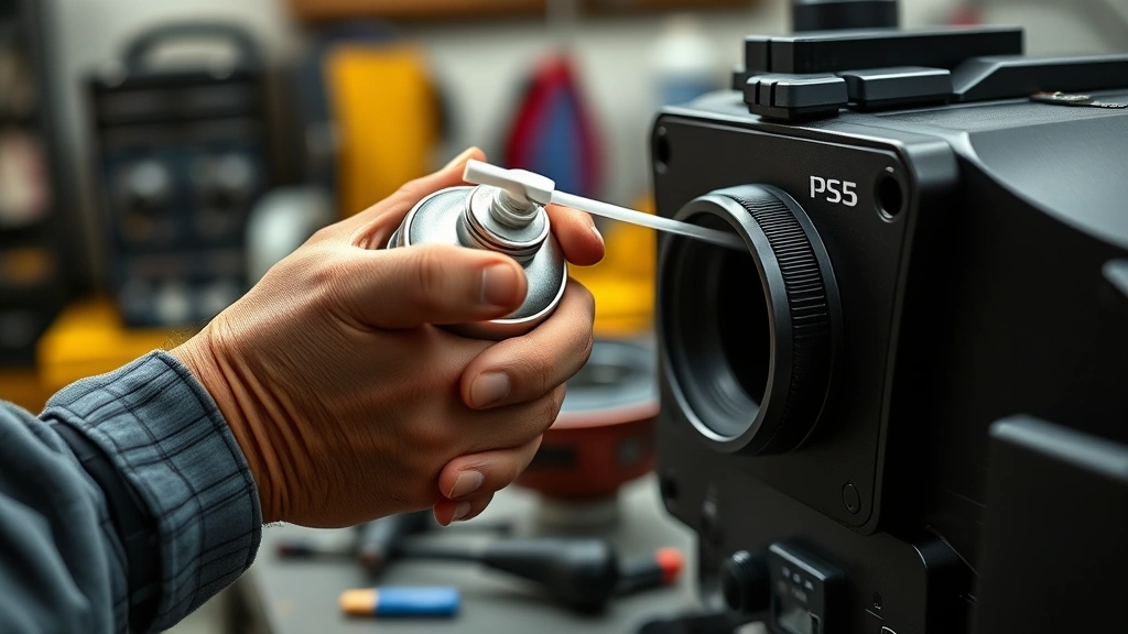 how to clean ps5 -
Photorealistic hands holding compressed air canister with straw attachment, car