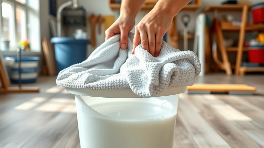 how to clean vinyl plank flooring -
Photorealistic hands working: close-up of hands wringing out microfiber mop ove