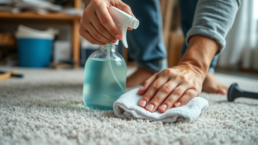 how to clean vomit from carpet -
Photorealistic hands working on carpet cleaning with enzymatic cleaner spray bo