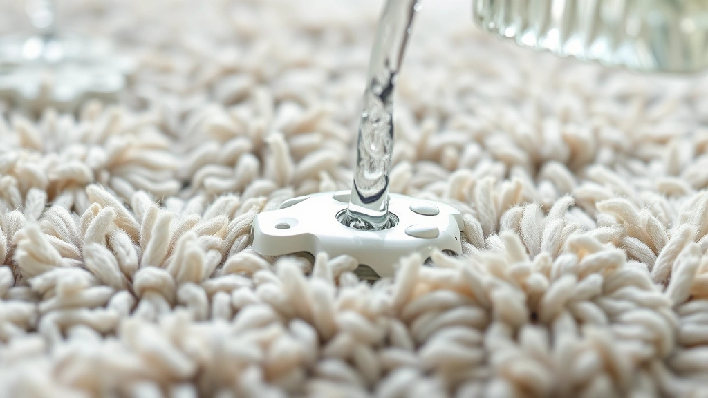 how to clean vomit from carpet -
Photorealistic close-up macro photography of carpet fibers being treated with e