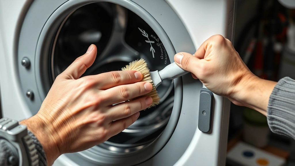 how to clean your laundry washer -
Photorealistic hands working scrubbing rubber gasket of washing machine with so