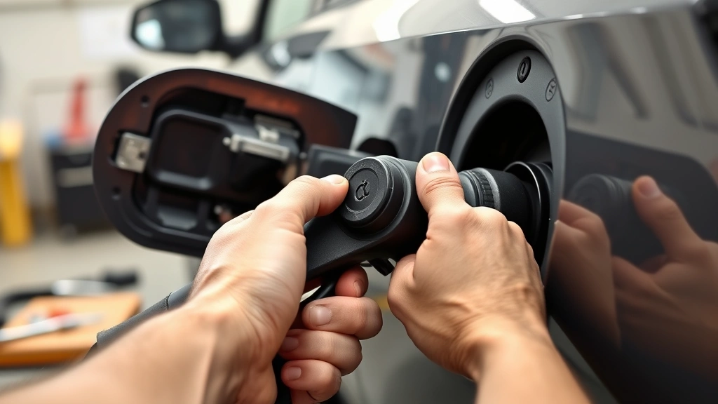 how to clear check engine light -
Photorealistic hands checking and tightening vehicle fuel door gas cap, worksho