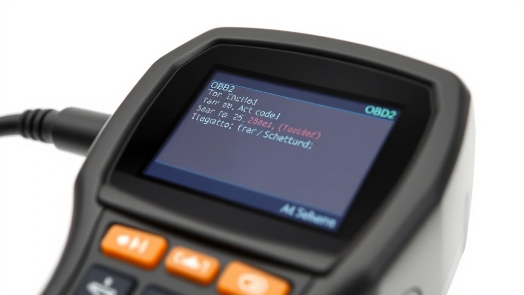 how to clear check engine light -
Photorealistic close-up macro photography of OBD2 diagnostic scanner device dis