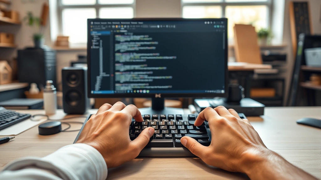 how to close vim -
Photorealistic hands typing on a mechanical keyboard with Vim open on monitor i