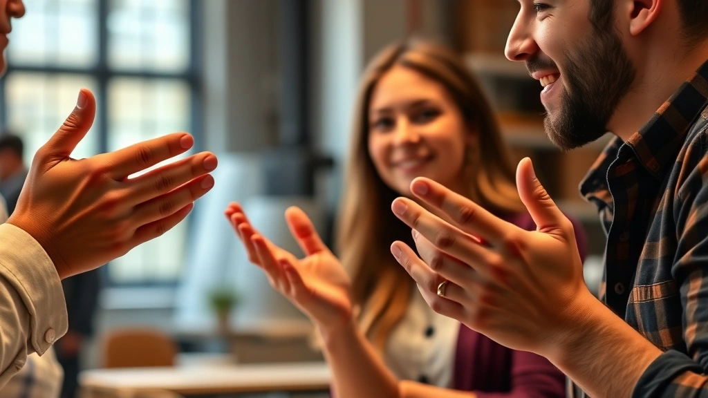 how to compliment a guy -
photorealistic hands gesturing during friendly conversation, warm studio lighti