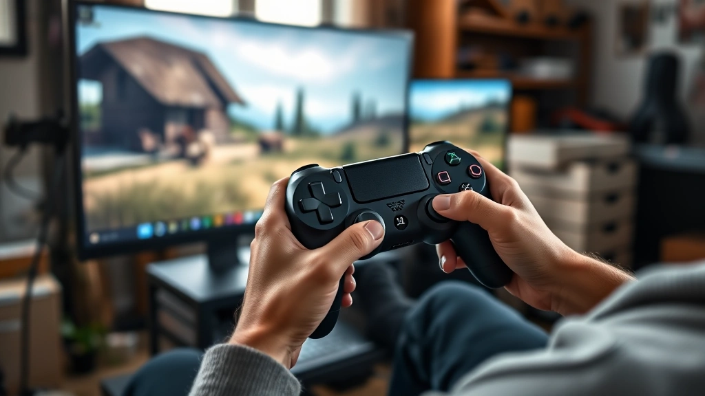 how to connect ps4 controller to pc -
Photorealistic hands holding PS4 controller while playing game on PC monitor, p