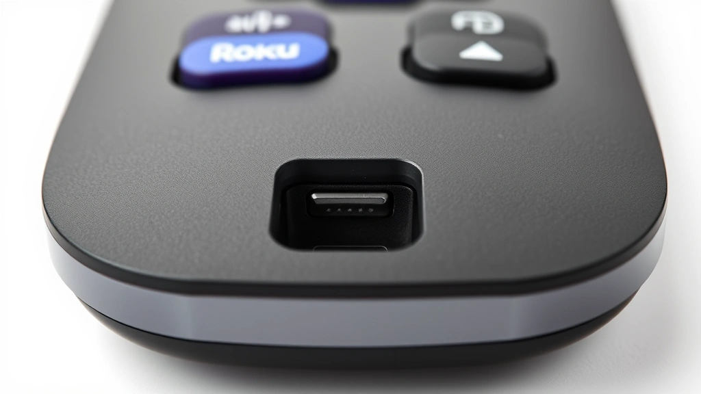 how to connect roku remote to tv -
Photorealistic close-up macro photography of Roku remote back panel showing pai