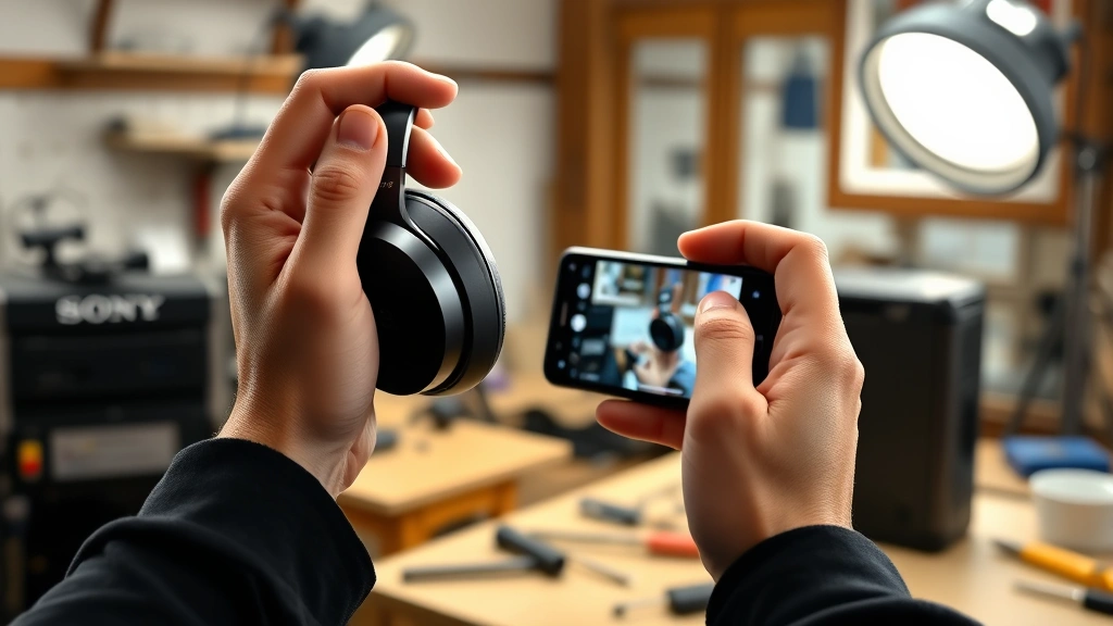 how to connect sony wh-1000xm4 -
Photorealistic hands holding Sony WH-1000XM4 headphones while pairing with a sm