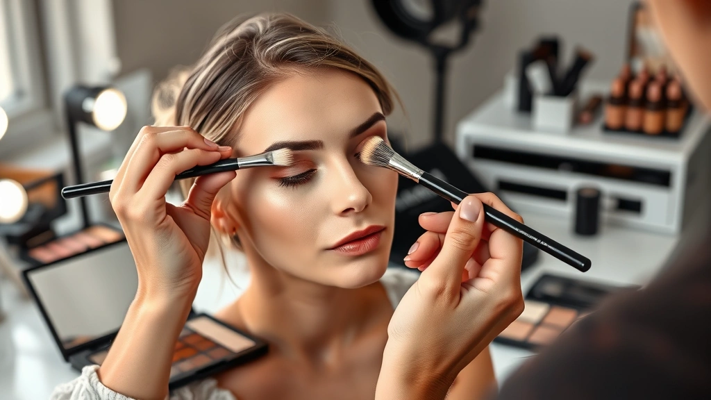 how to contour your face -
photorealistic hands working applying contour makeup with angled brush to cheek