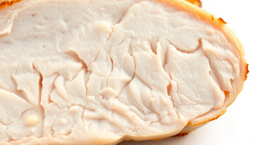how to cook a boneless turkey breast -
Photorealistic close-up macro photography of turkey breast internal texture sho