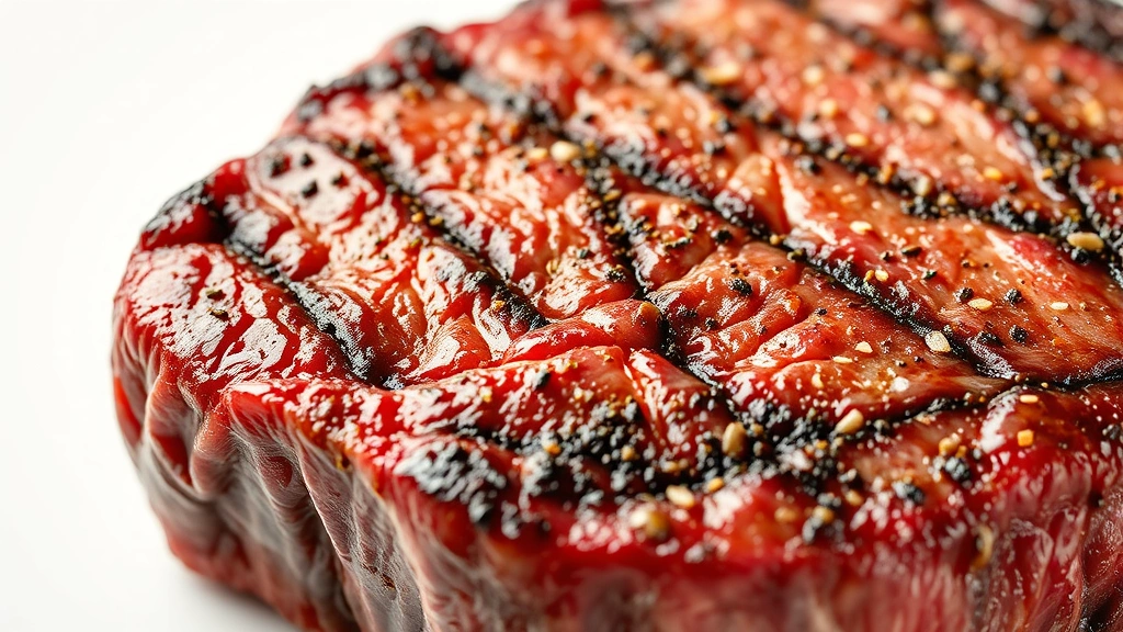 how to cook a ribeye in the oven -
photorealistic close-up macro photography of perfectly seared ribeye steak crus