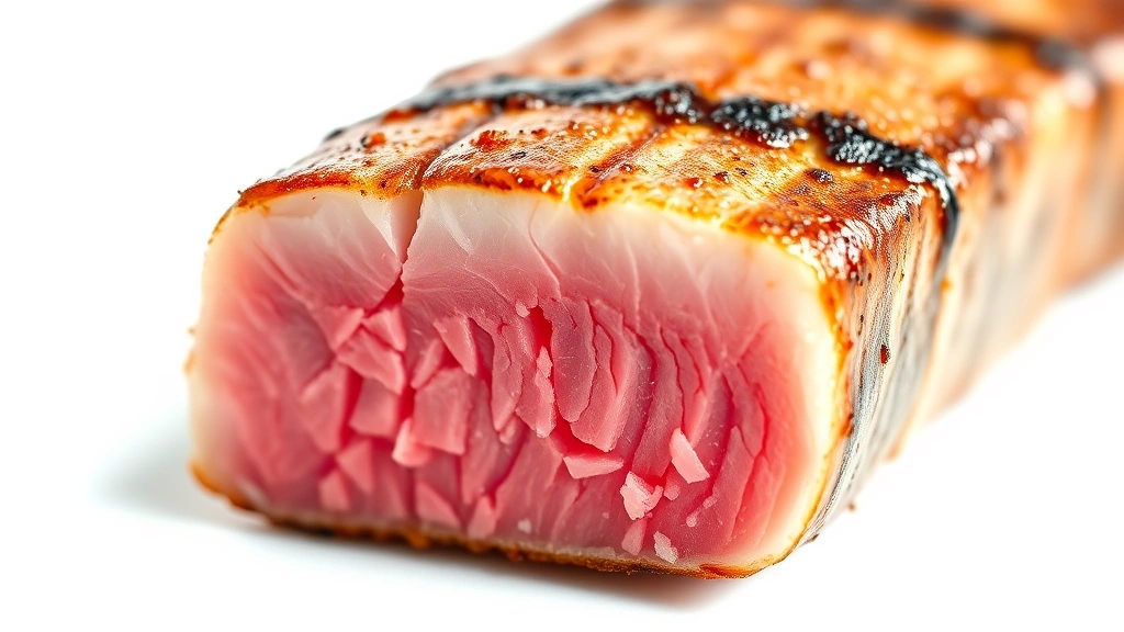 how to cook ahi tuna -
Photorealistic close-up macro shot of seared ahi tuna cross-section showing the