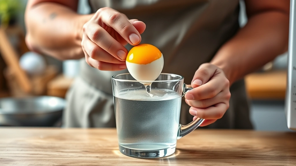 how to cook an egg in the microwave -
Photorealistic hands carefully cracking an egg into a microwave-safe glass mug