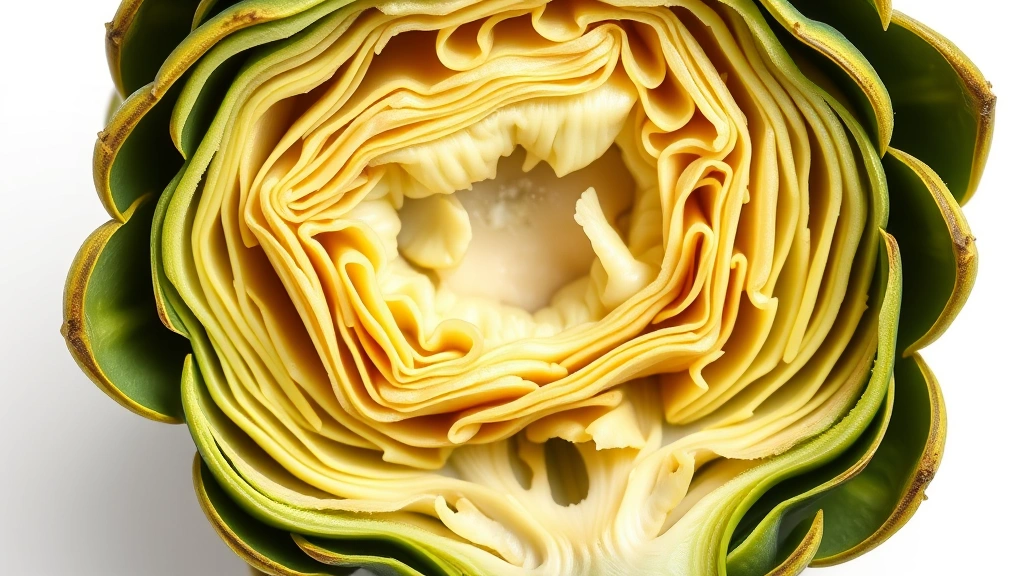 how to cook artichokes -
photorealistic close-up macro photography of artichoke heart interior after coo