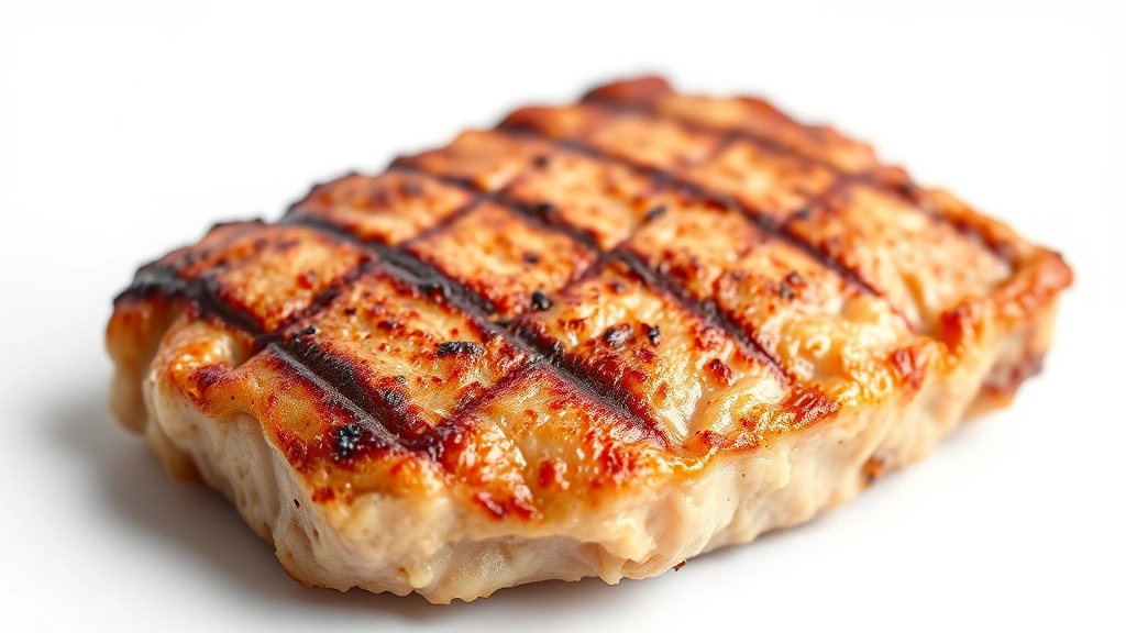 how to cook boneless pork chops -
photorealistic close-up macro photography of golden-brown seared pork chop surf