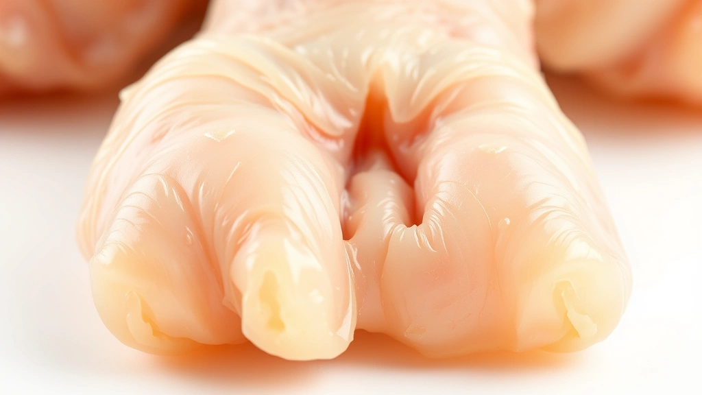 how to cook chicken feet -
Photorealistic close-up macro photography of a single cooked chicken foot showi