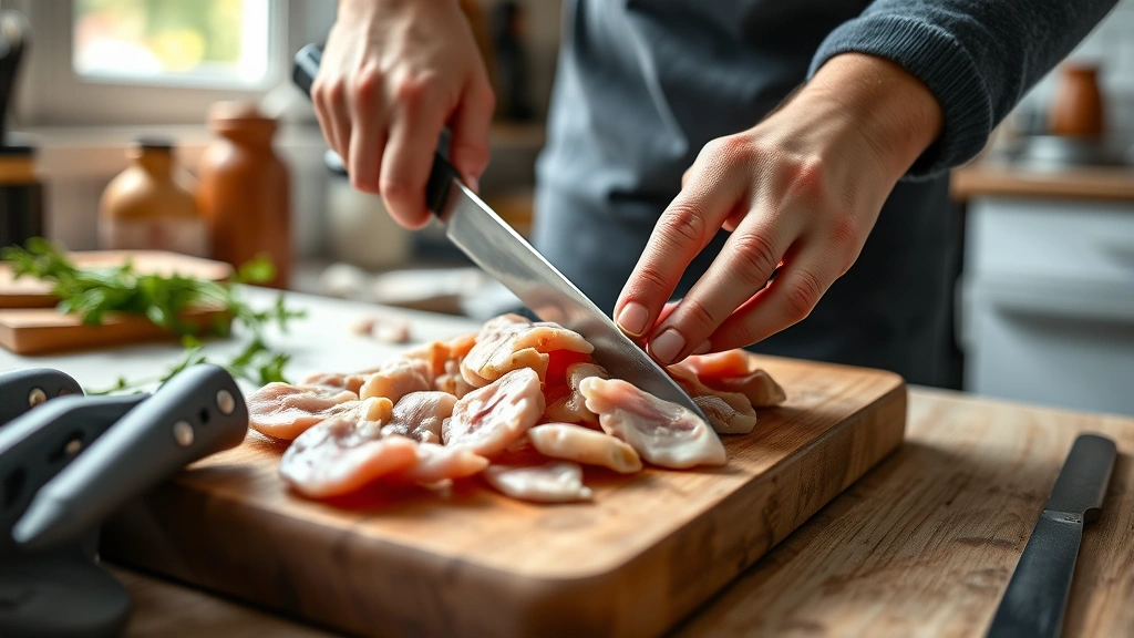 how to cook chicken livers -
Photorealistic hands using a sharp knife to trim chicken livers on a wooden cut