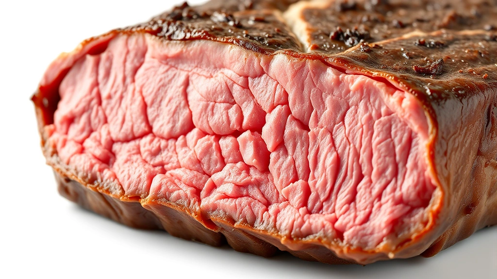 how to cook chuck steak -
Photorealistic close-up macro of chuck steak cross-section showing tender grain