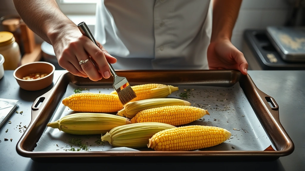 how to cook corn on the cob in the oven -
photorealistic hands working, person brushing herb butter onto fresh corn ears