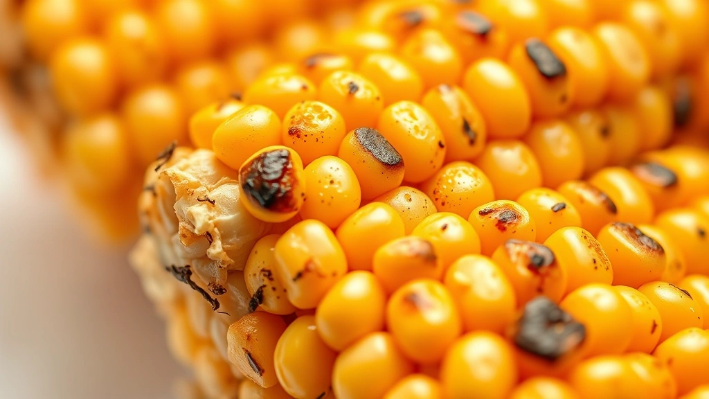 how to cook corn on the cob in the oven -
photorealistic close-up, macro photography of roasted corn kernels with caramel