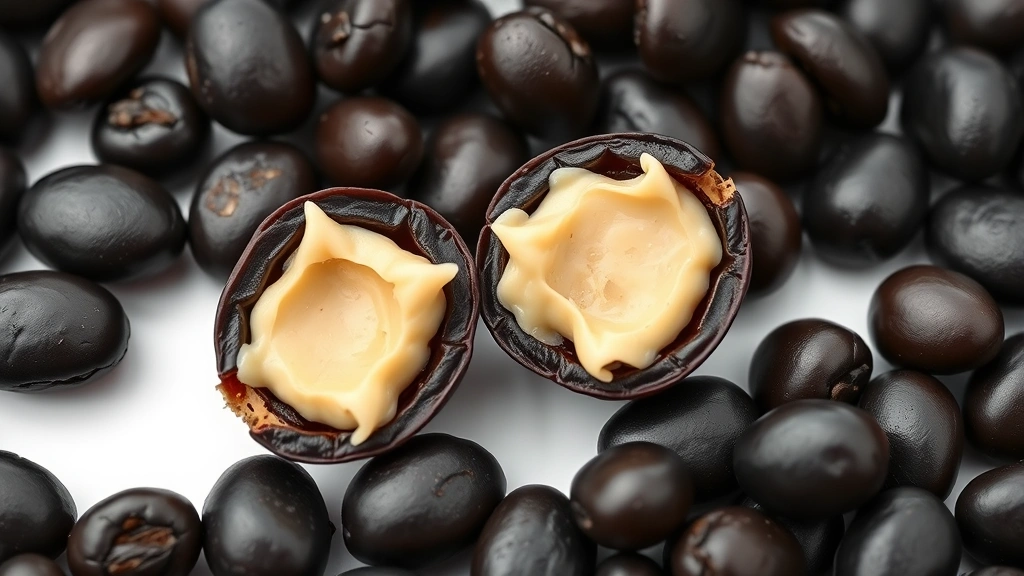 how to cook dried black beans -
Photorealistic close-up macro photography of individual cooked black beans show