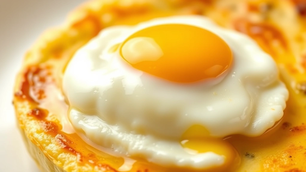 how to cook eggs in the oven -
photorealistic close-up macro photography of creamy baked egg with soft-set yol