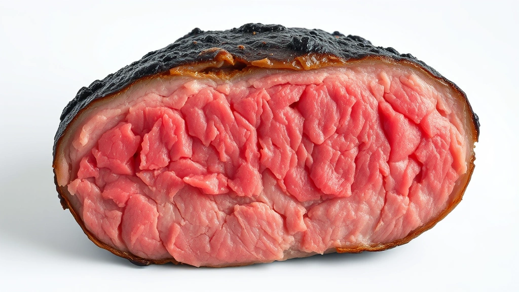 how to cook eye of round roast -
photorealistic close-up of perfectly seared eye of round roast showing dark mah