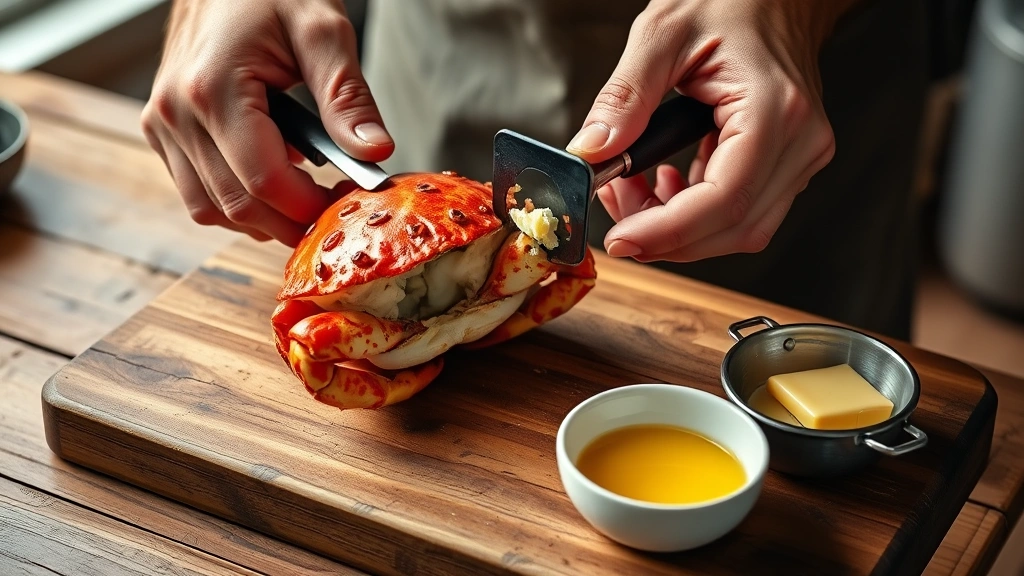 how to cook frozen crab legs -
photorealistic hands working, person cracking open cooked crab leg with crab cr